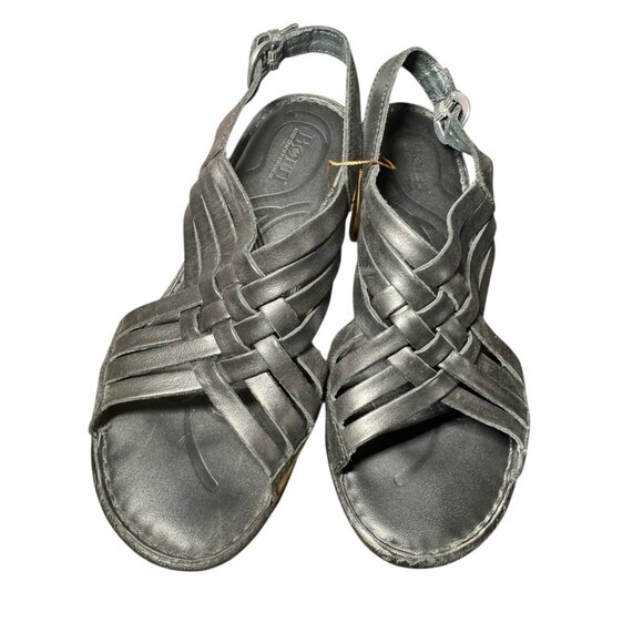 Born Womens MCarrine Black Leather‎ Wedge Sandals NWB - Picture 2 of 10